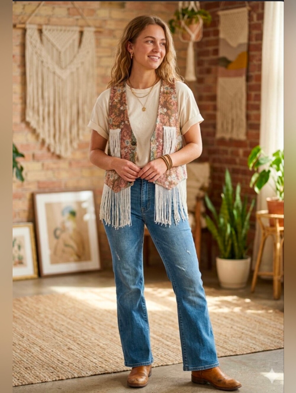 Vintage Tapestry & Fringe Vest